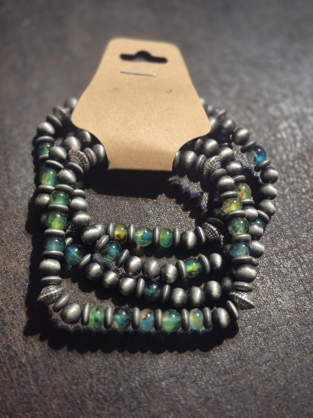 Green Bead & Silver-Tone Stretch Bracelet Set